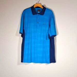 Greg Norman Men’s Shirt Golf Polo Large Blue Shark Logo Short Sleeve Play Dry